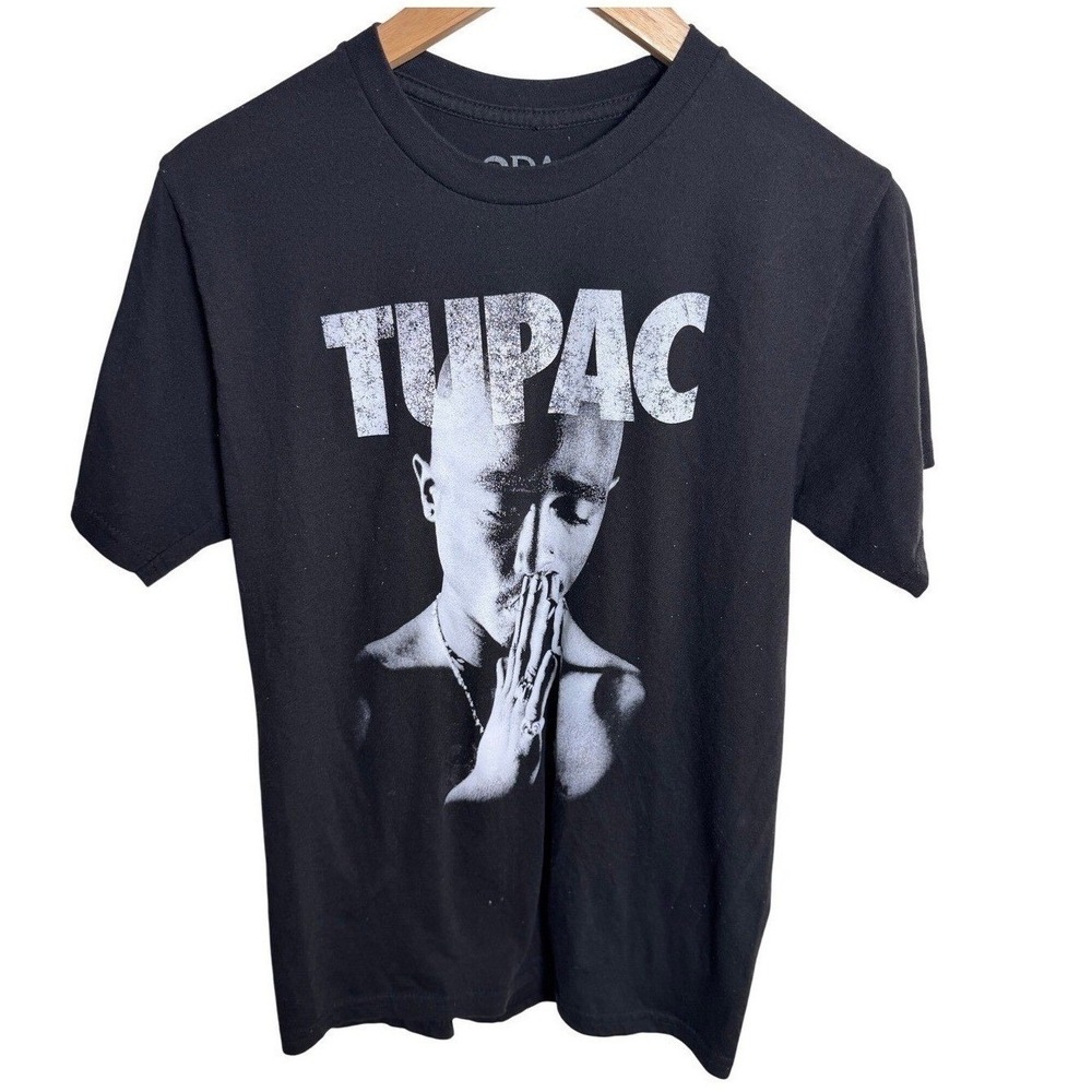 2Pac Tupac Shakur Graphic Tee Black Prayer Hands Rap Hip Hop Men's Small